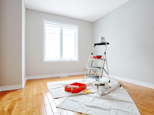 empty bedroom with ladder and painting tools for interior wall painting bellbrook oh